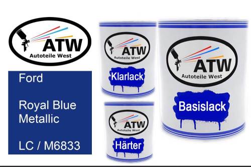 Ford, Royal Blue Metallic, LC / M6833: 1L Lackdose + 1L Klarlack + 500ml Härter - Set, von ATW Autoteile West.